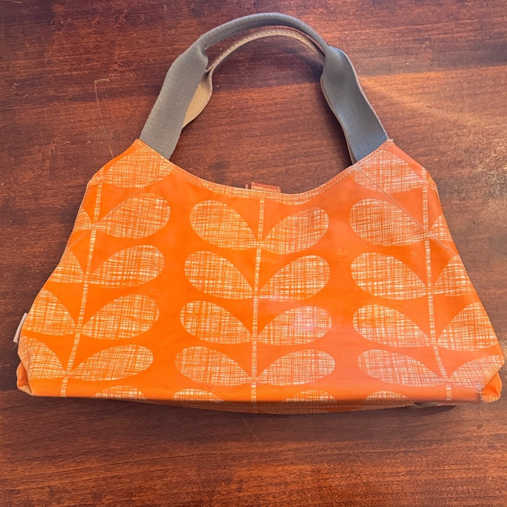Orla Kiely Orange and Gray Leaf Shoulder Bag